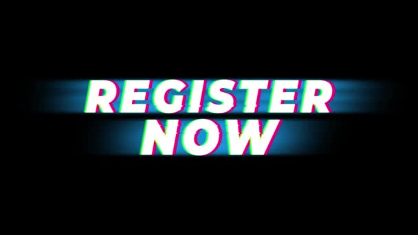 Register Now Text Vintage Glitch Effect Promotion . — Stock Video