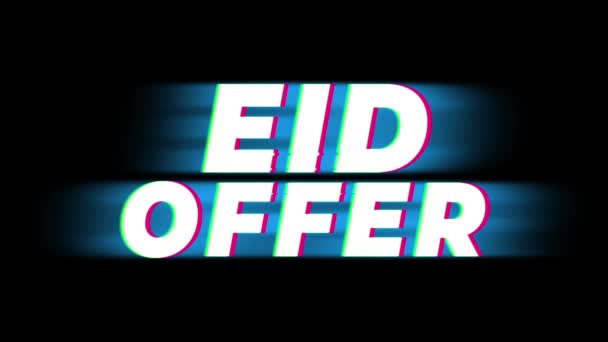 Eid Offer Text Vintage Glitch Effect Promotion . — Stock Video