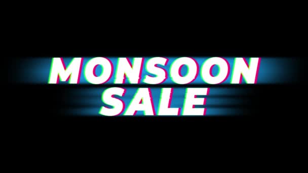 Monsoon försäljning text Vintage glitch effekt befordran . — Stockvideo