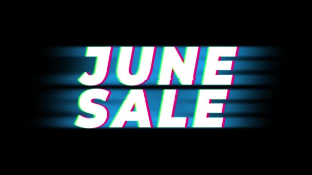 Juni försäljning text Vintage glitch effekt promotion . — Stockvideo