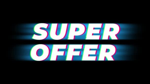 Super Oferta Texto Vintage Glitch Efecto Promoción  . — Vídeo de stock