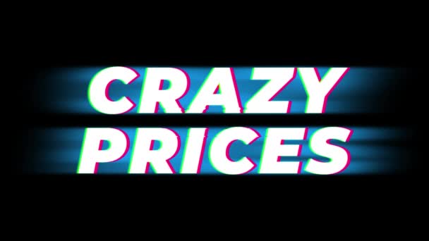 Crazy Prices Text Vintage Glitch Effect Promotion . — Stockvideo