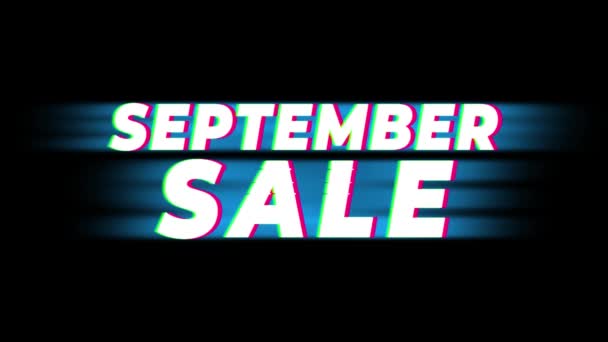September försäljning text Vintage glitch effekt promotion . — Stockvideo