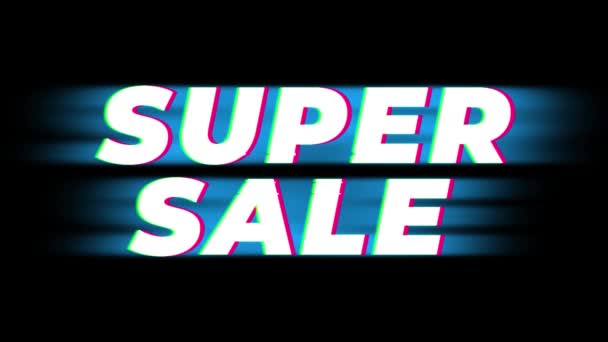 Super försäljning text Vintage glitch effekt promotion . — Stockvideo