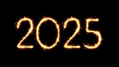 Mutlu Yıllar 2025 Metin Sparkler Glitter Kıvılcımlar Fişek Loop Animasyon