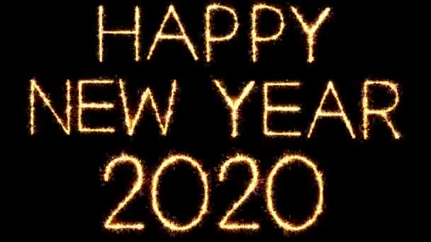 Felice anno nuovo 2020 testo Sparkler scintillio scintille fuoco d'artificio Loop Animazione — Video Stock