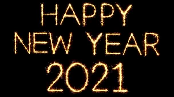 Gelukkig Nieuwjaar 2021 tekst Sparkler glitter vonken firework loop animatie — Stockvideo