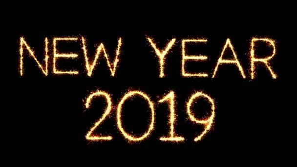 New Year 2019 Text Sparkler Glitter Sparks Firework Loop Animation — 图库视频影像