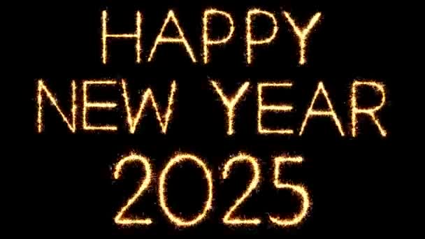 Boldog új évet 2025 szöveg csillagszóró Glitter Sparks tűzijáték loop animáció