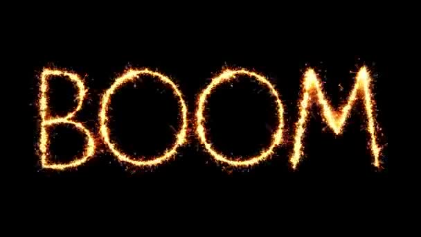 Boom Texto Sparkler Glitter faíscas fogos de artifício Loop Animação — Vídeo de Stock