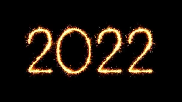 Gott nytt år 2022 text Sparkler glitter gnistor fyrverkeri slinga animation — Stockvideo