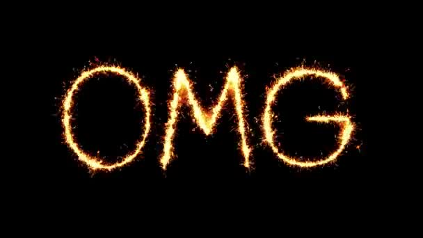 Omg Text Sparkler Glitter Sparks Animación de bucle de fuegos artificiales — Vídeos de Stock