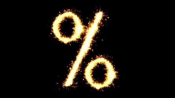 Percentage Text Sparkler Glitter Sparks Firework Loop Animation — Stock Video