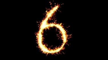 Sayı 6 Metin Sparkler Glitter Kıvılcımlar Fişek Loop Animasyon