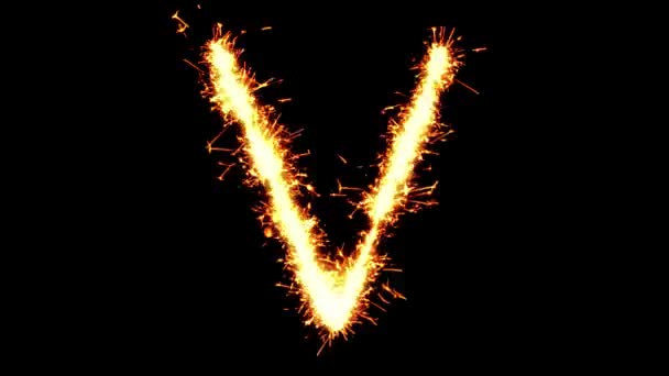 Alphabet V Text Sparkler Glitter Sparks Firework Loop Animation — Stock Video