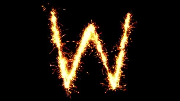 Alphabet W "Sparks Sparks Firework Loop Animation — стоковое видео