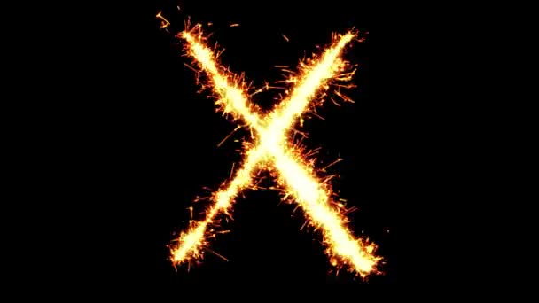 Ábécé X szöveg csillagszóró Glitter Sparks tűzijáték loop animáció — Stock videók