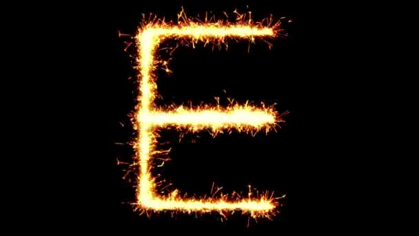 Alfabet E tekst Sparkler Glitter Sparks animacja pętli fajerwerki — Wideo stockowe