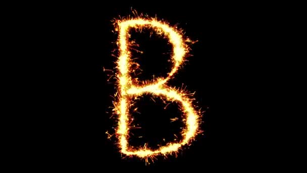 Alfabe B Metin Sparkler Glitter Kıvılcımlar Firework Loop Animasyon — Stok video