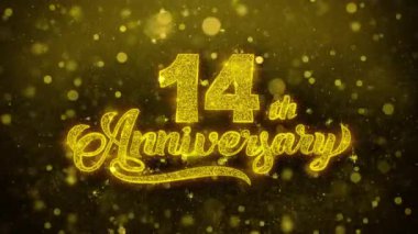 14. Mutlu Yıldönümü Altın Metin Altın Havai Fişek Ekran ile Yanıp Sönen Parçacıklar