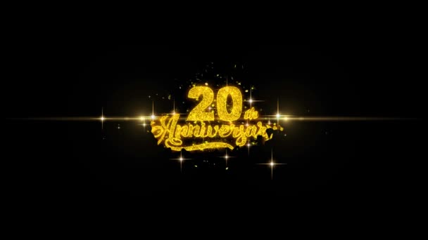 20th Happy Anniversary Golden Text Blinking Particles with Golden Fireworks Display — Stock Video