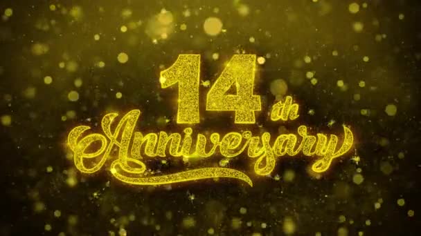 14. šťastné výročí zlatý text blikající částice se zlatou displejem Fireworks