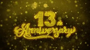 13. Mutlu Yıldönümü Altın Metin Altın Havai Fişek Ekran ile Yanıp Sönen Parçacıklar