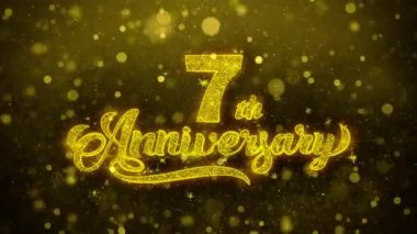 7. Mutlu Yıldönümü Altın Metin Altın Havai Fişek Ekran ile Yanıp Sönen Parçacıklar