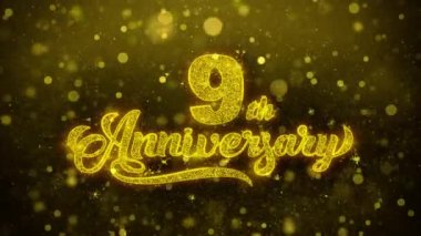 9. Mutlu Yıldönümü Altın Metin Altın Havai Fişek Ekran ile Yanıp Sönen Parçacıklar