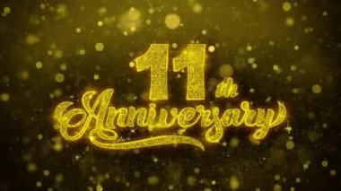 11. Mutlu Yıldönümü Altın Metin Altın Havai Fişek Ekran ile Yanıp Sönen Parçacıklar