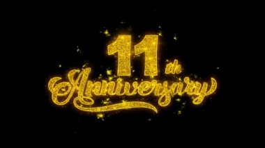 11. Mutlu Yıldönümü Tipografi altın parçacıklar kıvılcım havai fişek ile yazılmış