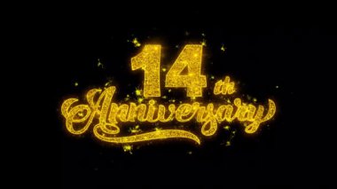 14. Mutlu Yıldönümü Tipografi altın parçacıklar kıvılcım havai fişek ile yazılmış