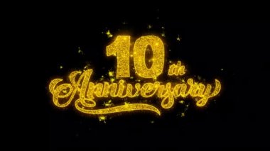 10. Mutlu Yıldönümü Tipografi altın parçacıklar kıvılcım havai fişek ile yazılmış