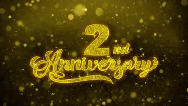 2nd Happy Anniversary Particelle di testo dorato lampeggianti con spettacolo pirotecnico d'oro — Video Stock