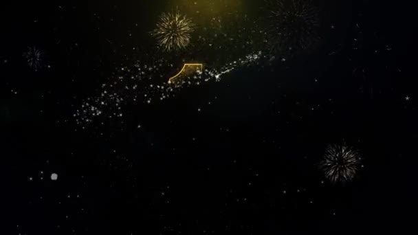 15. glückliches Jubiläum geschrieben Goldpartikel explodieren Feuerwerk — Stockvideo