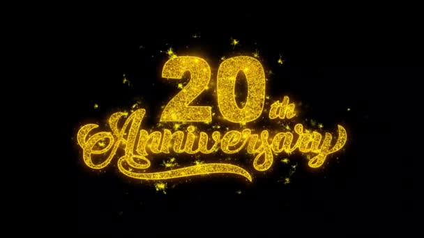 20th Happy rocznica Typografia napisane złote cząstki iskry fajerwerki — Wideo stockowe