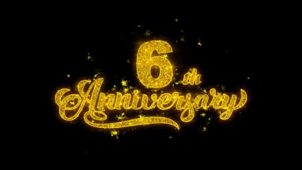 6. Happy Anniversary Typografia napisane złote cząstki iskry fajerwerki — Wideo stockowe