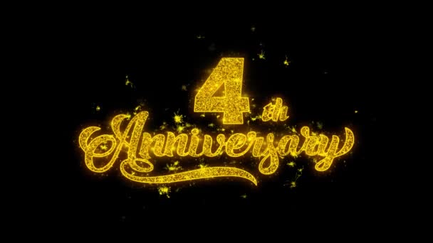 4e Joyeux anniversaire Typographie écrite avec des particules d'or étincelles Feux d'artifice — Video