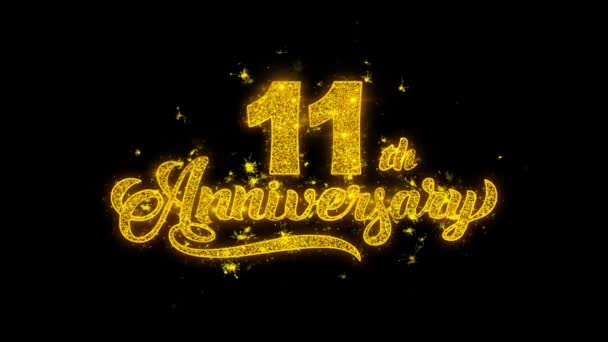 11 Happy Anniversary typografi skriven med gyllene partiklar gnistor fyrverkerier — Stockvideo