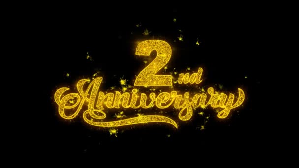 2e Joyeux anniversaire Typographie écrite avec des particules d'or étincelles Feux d'artifice — Video