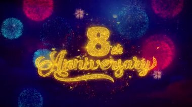 8. Mutlu Yıldönümü Tebrik Metin Parıltı Parçacıklar Renkli Havai Fişek