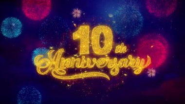 10. Mutlu Yıldönümü Tebrik Metin Parıltı Parçacıklar Renkli Havai Fişek