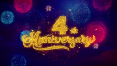 4. Mutlu Yıldönümü Tebrik Metin Parıltı Parçacıklar Renkli Havai Fişek