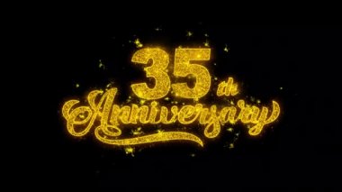 35. Mutlu Yıldönümü Tipografi altın parçacıklar ile yazılmış Kıvılcım Havai Fişek