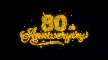 80. Mutlu Yıldönümü Tipografi altın parçacıklar ile yazılmış Havai Fişek Kıvılcımlar