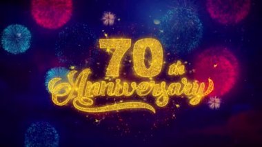 70. Mutlu Yıldönümü Tebrik Metin Parıltı Parçacıklar Renkli Havai Fişek