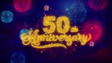 50. Mutlu Yıldönümü Tebrik Metin Parıltı Parçacıklar Renkli Havai Fişek