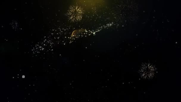 60e gelukkige verjaardag geschreven gouden deeltjes exploderende Fireworks Display — Stockvideo