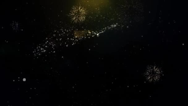 70. glückliches Jubiläum geschrieben Goldpartikel explodieren Feuerwerk — Stockvideo