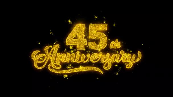 45th Happy Anniversary Typography Written with Golden Particles Sparks Fireworks — Stock Video